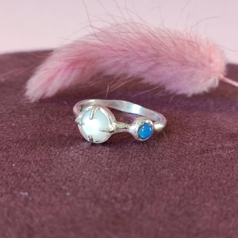 925Er Silberring Mit Blauem Achat Und Perlmutt - Größe N | Größe Uk 925Er Silberring Mit Blauem Achat Und Perlmutt - Größe N | Größe Uk von UsagiJewels