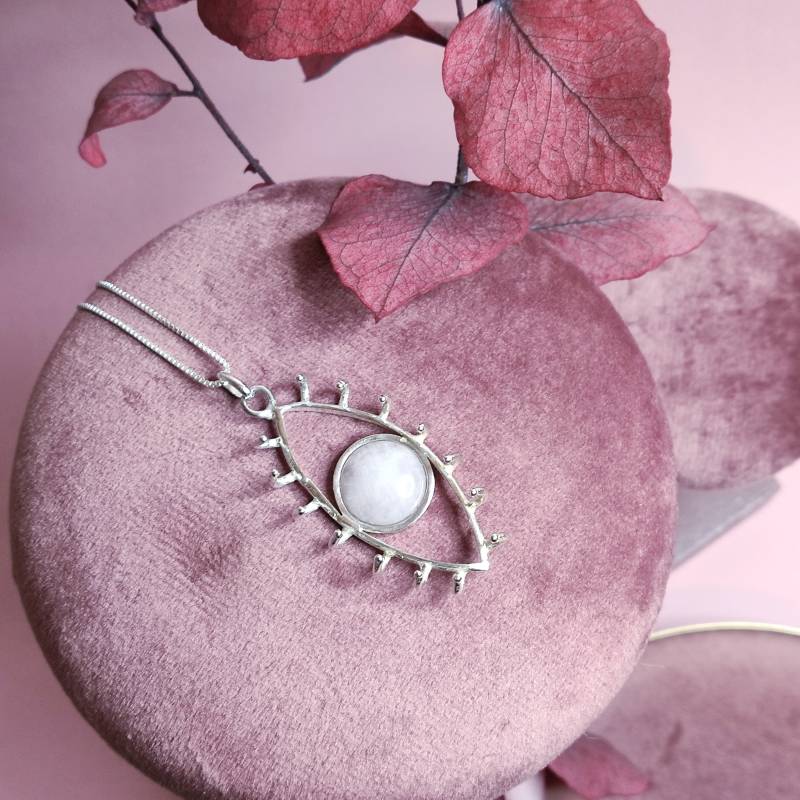 Augenkette Aus 925Er Silber Mit Rosenquarz von UsagiJewels