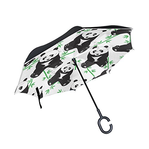 Use7 Niedlicher Panda Bambus umgekehrter Regenschirm, großer doppellagiger Outdoor Regen Sonne Auto Wendbarer Regenschirm von Use7