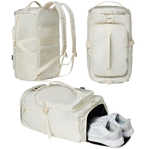 Turnbeutel für Damen, Workout, Turnbeutel mit Schuhfach, Sporttasche, mehrere Taschen, 30 l, Cream von Uselike