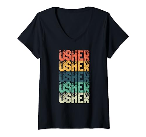 Damen Usher Retro für Saaldiener T-Shirt mit V-Ausschnitt Damen Usher Retro für Saaldiener T-Shirt mit V-Ausschnitt von Ushers Clothing