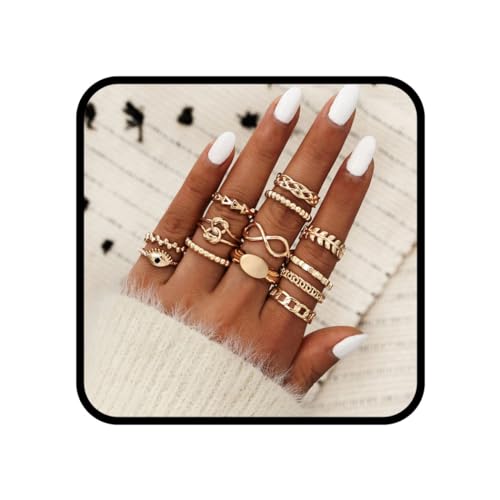 Ushiny 13 Stück Forever Finger Ringe Gold Böser Blick Ring Set Herz Liebe geschnitzt Ringe Trendy Stapelring Schmuck Zubehör für Frauen und Mädchen von Ushiny