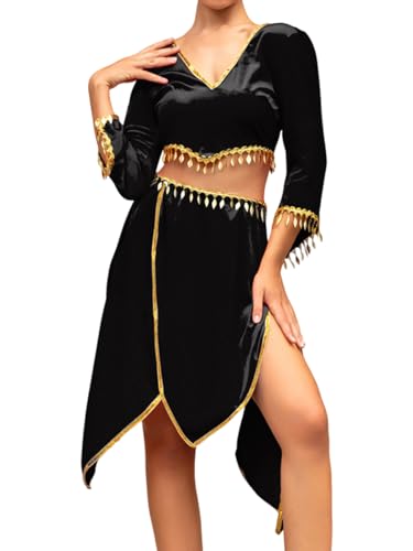 Ushiny Bauchtanz Kostüm schwarzes Festival Outfit Rave Rock und Top Quaste Cosplay-Outfits für Frauen und Mädchen von Ushiny