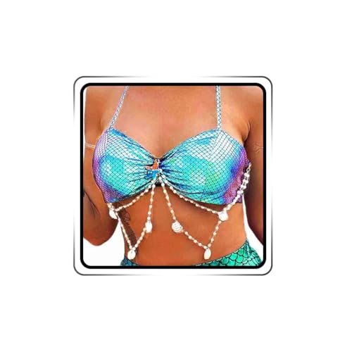 Ushiny Bikinioberteil grünes BH Oberteil Muschel Bikini Ketten BH Fischschuppen Weste Performance Kostüm für Damen und Mädchen von Ushiny