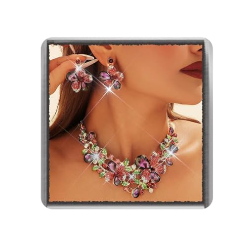 Ushiny Kristall Abendkleid Schmuck Set Lila Hochzeit Blume Trachten Halskette und Ohrringe Schmuck Funkelndes Strass Brautjungfern Schmucksets für Damen von Ushiny