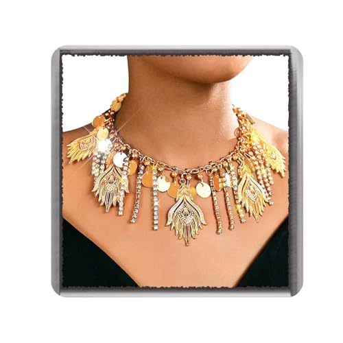 Ushiny Boho Feder Choker Halskette Quaste Halskette Strass Rave Hals Zubehör für Womem von Ushiny