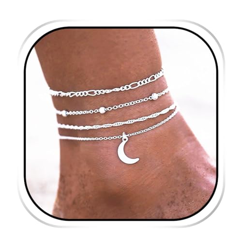 Ushiny Boho Fußkettchen Silber Moon Knöchel Armband Sommer Einfach Fußkettchen Set Crescent Knöchel Fußkette Schmuck Zubehör für Frauen und Mädchen von Ushiny