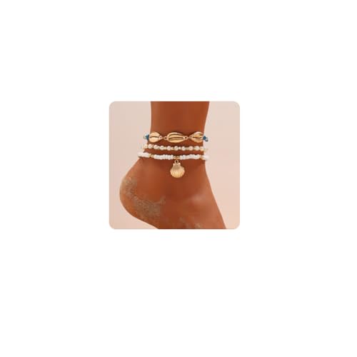 Ushiny Boho Fußkettchen für Damen Gold Fußkettchen Muschel Knöchelschmuck Perlen Strand Fußkette für Mädchen von Ushiny