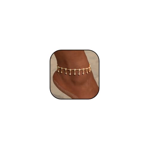 Ushiny Boho Fußkettchen für Damen goldenes Fußkettchen Kristallquaste Knöchelschmuck Strand Knöchelkette für Mädchen von Ushiny