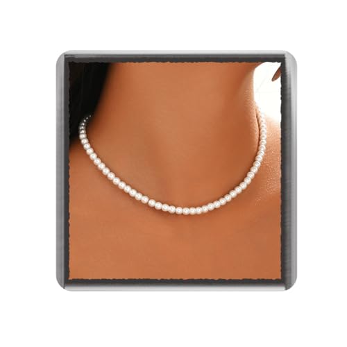 Ushiny Boho Perlenkette Modeschmuck Weiß Collier Kleine Perlen Choker Halskette für Damen von Ushiny