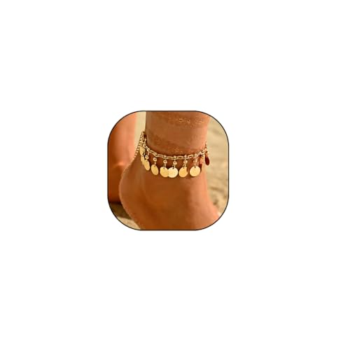 Ushiny Boho Knöchelarmbänder goldenes Fußkettchen Pailletten Knöchelschmuck Quaste Strand Fußkette für Frauen und Mädchen von Ushiny