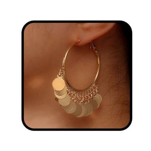 Ushiny Boho Quaste Creolen Gold Pailletten baumeln Quaste Ohrstecker Festival Party Creolen Schmuck für Damen von Ushiny