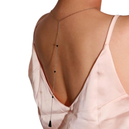 Ushiny Boho Sommer Perlen Kulisse Halskette Körperkette Silber Tropfen zurück Halsketten Lange Anhänger Halskette Festival Rave Party Nachtclub Körperkette Schmuck für Frauen und Mädchen von Ushiny