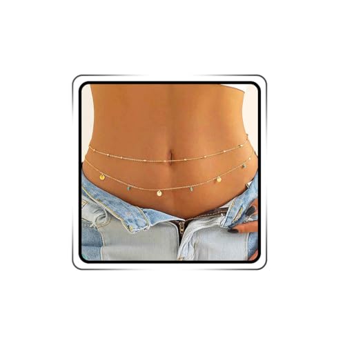 Ushiny Boho Taillenkette Perlen Bauchkette Layered Pailletten Körperkette Sommer Körperzubehör für Frauen und Mädchen (Gold) von Ushiny