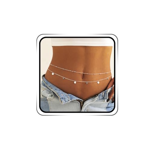 Ushiny Boho Taillenkette Perlen Bauchkette Layered Pailletten Körperkette Sommer Körperzubehör für Frauen und Mädchen (Silber) von Ushiny