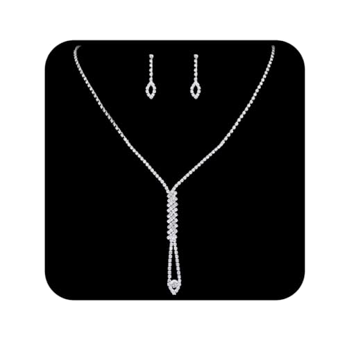 Ushiny Brautschmuck-Set, Silber, funkelnde Kristallkette und Ohrring-Set, Strass-Ohrring-Schmuck, passend für Hochzeitskleider für Frauen und Mädchen von Ushiny