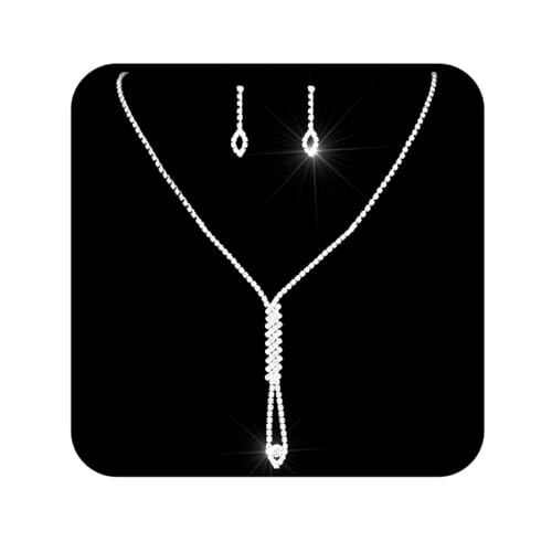 Ushiny Brautschmuck-Set, Silber, funkelnde Kristallkette und Ohrring-Set, Strass-Ohrring-Schmuck, passend für Hochzeitskleider für Frauen und Mädchen von Ushiny