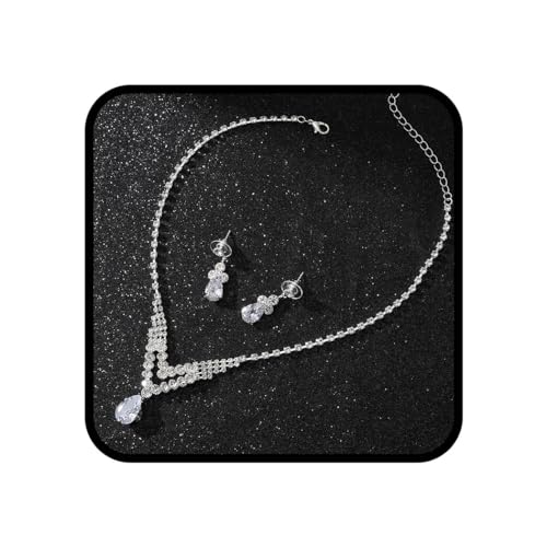 Ushiny Brautschmuck-Sets Silber Strass Halskette und Ohrringe Sets Zirkonia Ohrhänger Halskette Schmuck-Set für Frauen und Mädchen von Ushiny