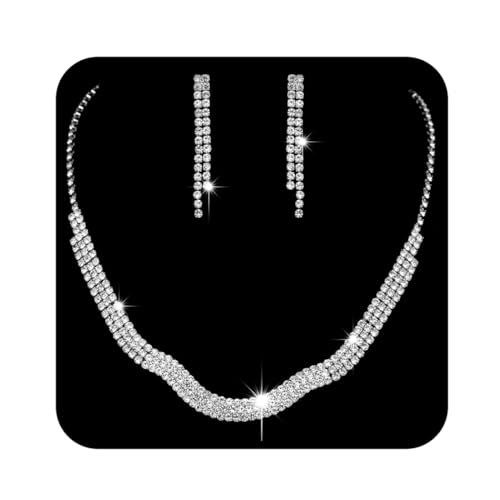 Ushiny Brautschmuck-Sets Silber Strass Halskette und Ohrringe Sets Zirkonia Ohrhänger Halskette Schmuck-Set für Frauen und Mädchen von Ushiny