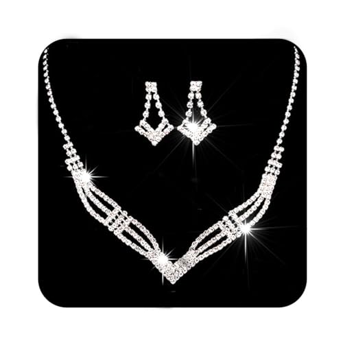 Ushiny Brautschmuck-Sets Silber Strass Halskette und Ohrringe Sets Zirkonia Ohrhänger Halskette Schmuck-Set für Frauen und Mädchen von Ushiny