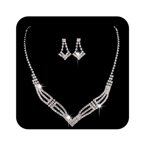 Ushiny Brautschmuck-Sets Silber Strass Halskette und Ohrringe Sets Zirkonia Ohrhänger Halskette Schmuck-Set für Frauen und Mädchen von Ushiny