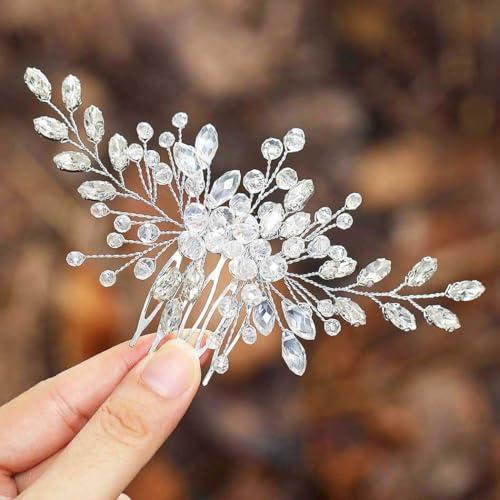 Ushiny Bride Hochzeit Haarkamm Kristall Braut Haarschmuck Strass Kopfschmuck für Frauen und Mädchen (Silber) von Ushiny