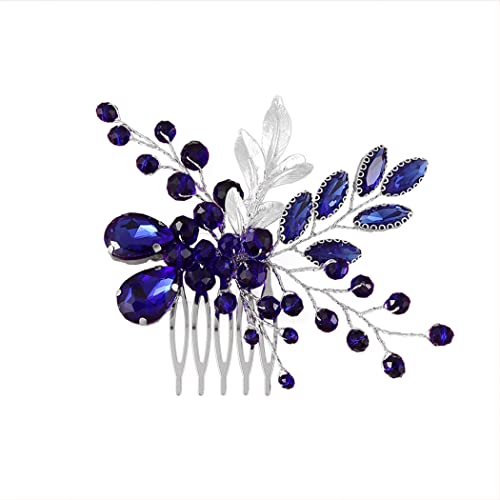Ushiny Bride Hochzeit Haarschmuck Blauer Kristall Haarkamm Strass Kopfschmuck für Frauen von Ushiny