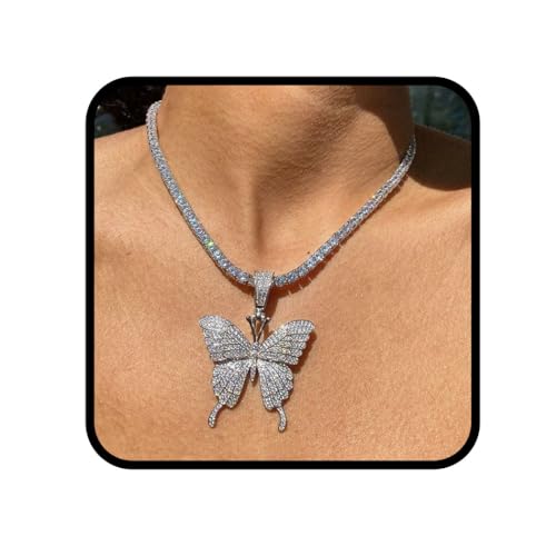 Ushiny Strass Choker Halskette Butterfly Bow Halsketten Funkelnde Quaste Halskette Schmuck Zubehör für Frauen und Mädchen von Ushiny