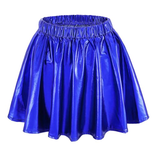 Ushiny Minirock Rave Outfit Metallic Röcke Skaterrock Festival-Kleidung für Damen und Mädchen,Blau von Ushiny
