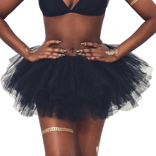 Ushiny Damen Kostüm Tüllrock Minirock Petticoat Tutu Unterrock Klassisch Elastisch 6 Lagig Tülle Ballet Tanzkleid Unterkleid Cosplay Minirock von Ushiny