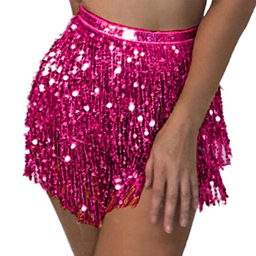 Ushiny Damen Rock Pailletten Quasten Rock Rave Rock Bauchtanz Kostüm Bauchtanz Mini Rock für Damen und Mädchen von Ushiny