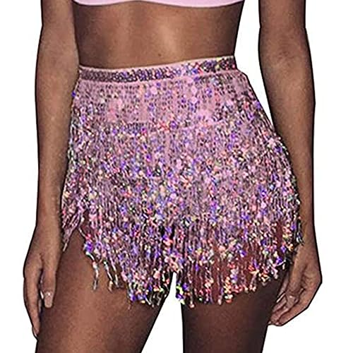 Ushiny Damen Rock Pailletten Quasten Rock Rave Rock Bauchtanz Kostüm Bauchtanz Mini Rock für Damen und Mädchen von Ushiny