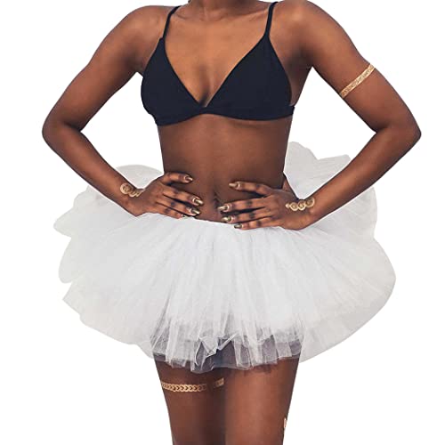 Ushiny Damen Kostüm Tüllrock Minirock Petticoat Tutu Unterrock Klassisch Elastisch 6 Lagig Tülle Ballet Tanzkleid Unterkleid Cosplay Minirock von Ushiny