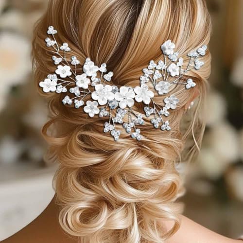 Ushiny Flower Bride Hochzeit Haarranke Silber Rhinestong Braut Stirnband Haarschmuck für Frauen und Mädchen von Ushiny
