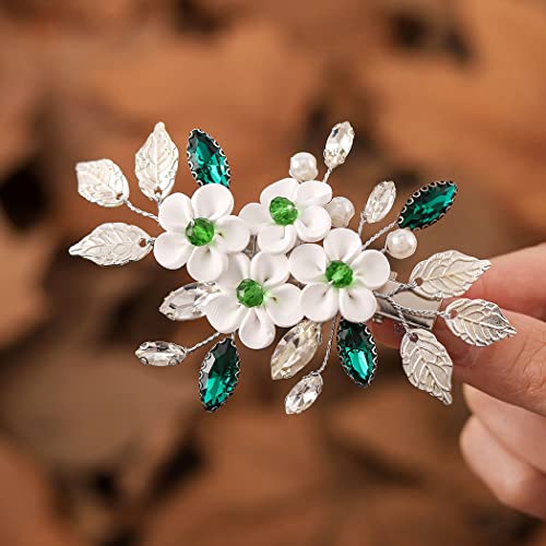 Ushiny Flower Bride Wedding Hair Clip Silver Pearl Hair Accessories Crystal Bridal Hair Claw for Women and Girls von Ushiny