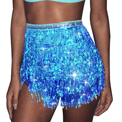 Ushiny Sparkle Paillette Fringe Mini Röcke Sparkly Tassel Rave Kostüm Festvial Shorts für Damen von Ushiny