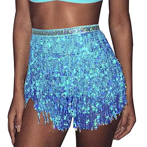 Ushiny Damen Rock Pailletten Quasten Rock Rave Rock Bauchtanz Kostüm Bauchtanz Mini Rock für Damen und Mädchen von Ushiny