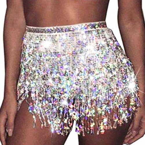 Ushiny Sparkle Paillette Fringe Mini Röcke Sparkly Tassel Rave Kostüm Festvial Shorts für Damen von Ushiny