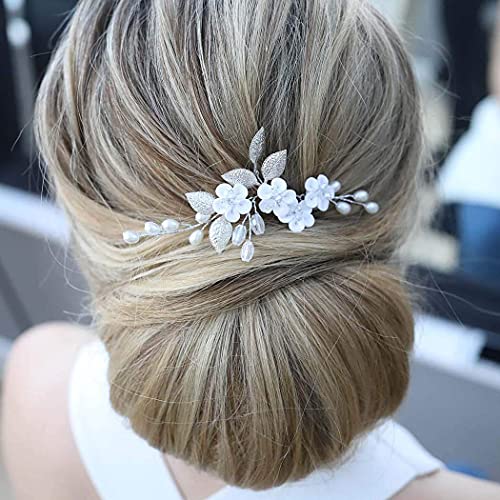 Ushiny Hochzeit Blume Haarnadeln Strass Braut Kopfschmuck Perlen Haarschmuck für Frauen und Mädchen (Silber) von Ushiny