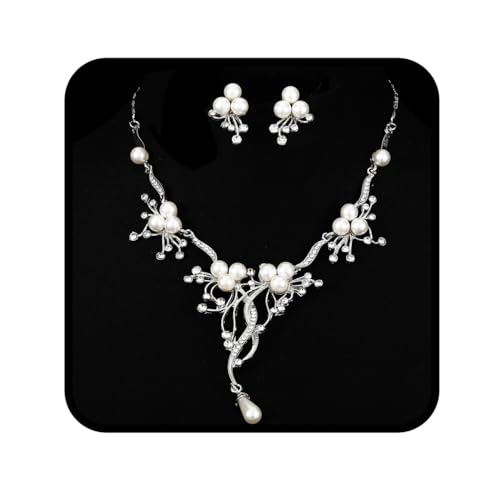 Ushiny Hochzeits-Brautschmuck-Set, Silber-Kristall-Halskette und Ohrringe, baumelnde Ohrringe, Schmuck für Frauen und Mädchen von Ushiny