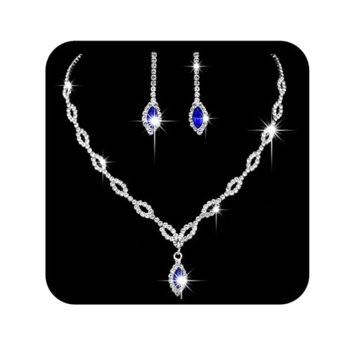 Ushiny Hochzeits-Brautschmuck-Set, Silber-Kristall-Halskette und Ohrringe, baumelnde Ohrringe, Schmuck set für Frauen und Mädchen von Ushiny