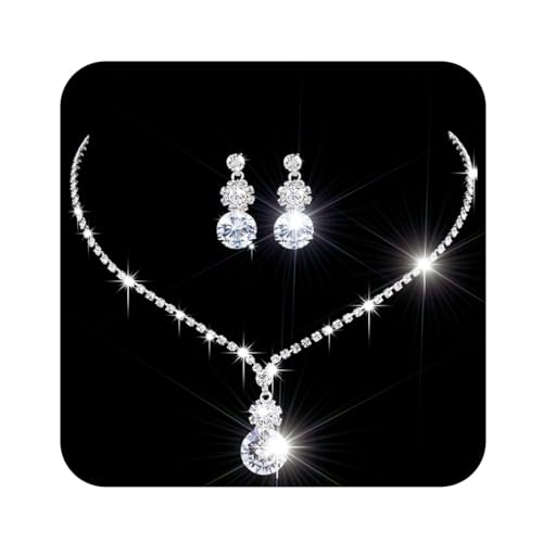 Ushiny Hochzeitsschmuck-Set, Silberfarben, Brautschmuck, Kristall-Halsketten und Ohrringe, Set mit Strass-Halskette für Frauen und Mädchen, Edelstein Silber Kunstperle, Perlen, Strass von Ushiny