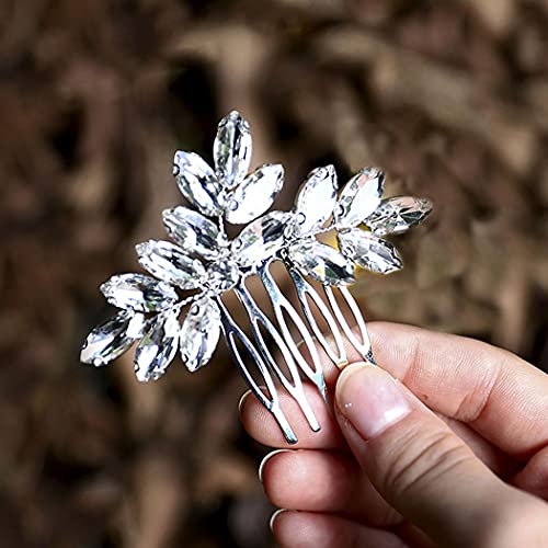 Ushiny Kristall Braut Hochzeit Haarkamm Silber Kopfschmuck Strass Haar Seitenkamm für Frauen und Mädchen von Ushiny