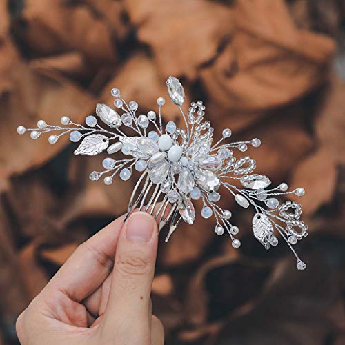 Ushiny Kristall Braut Hochzeit Haarkamm Silber Strass Kopfschmuck Perlen Haar Seitenkamm für Frauen und Mädchen von Ushiny