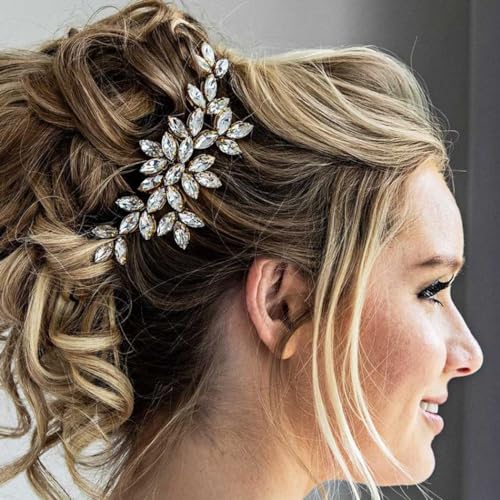 Ushiny Kristall Braut Hochzeit Haarnadeln Gold Braut Haarspangen Set Strass Stylist Haarschmuck für Frauen und Mädchen (3er Pack) von Ushiny