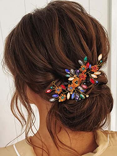 Ushiny Kristall Braut Hochzeit Stirnband Gold Braut Haar Ranke Blume Haarschmuck Abschlussball Perlen Kopfschmuck für Frauen und Mädchen von Ushiny