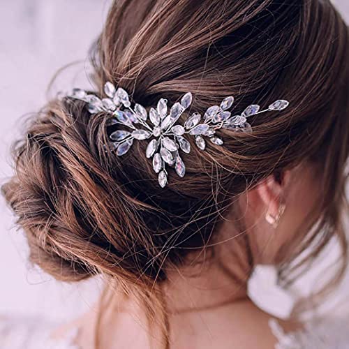 Ushiny Kristall Hochzeit Haar Rebe Brauthaar-Zusätze Perlen-Haar-Kopfbedeckung für Frauen und Mädchen (Silber) von Ushiny