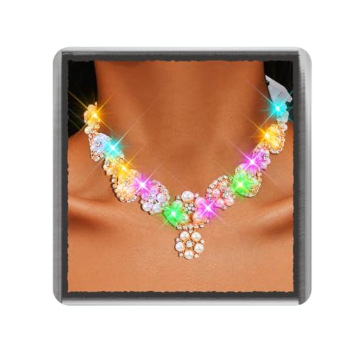 Ushiny Led Perle Braut Hochzeit Choker Halskette Schmuck Gold Blume Hals Kette Licht up Hals Strass Zubehör für Damen von Ushiny