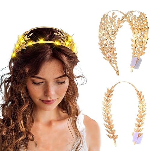 Ushiny Leuchten griechische Göttin Blatt Kopfband Set Gold LED Rom Kopfstück Party Kostüm Zubehör für Frauen (2pcs) von Ushiny