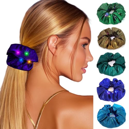 Ushiny Leuchtende Haargummis LED-Haarbänder funkelnde Rave Haar-Accessoires für Damen (Colorful3) von Ushiny